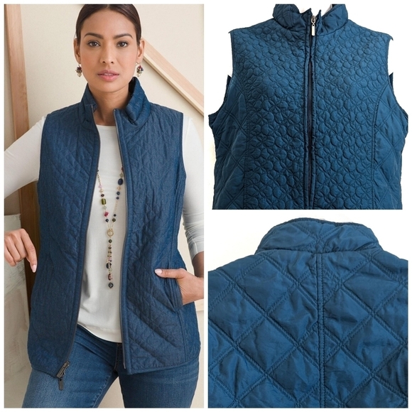 QUILTED Puffer Vest Featherweight Peacock Blue Green Teal Medium - Picture 1 of 9